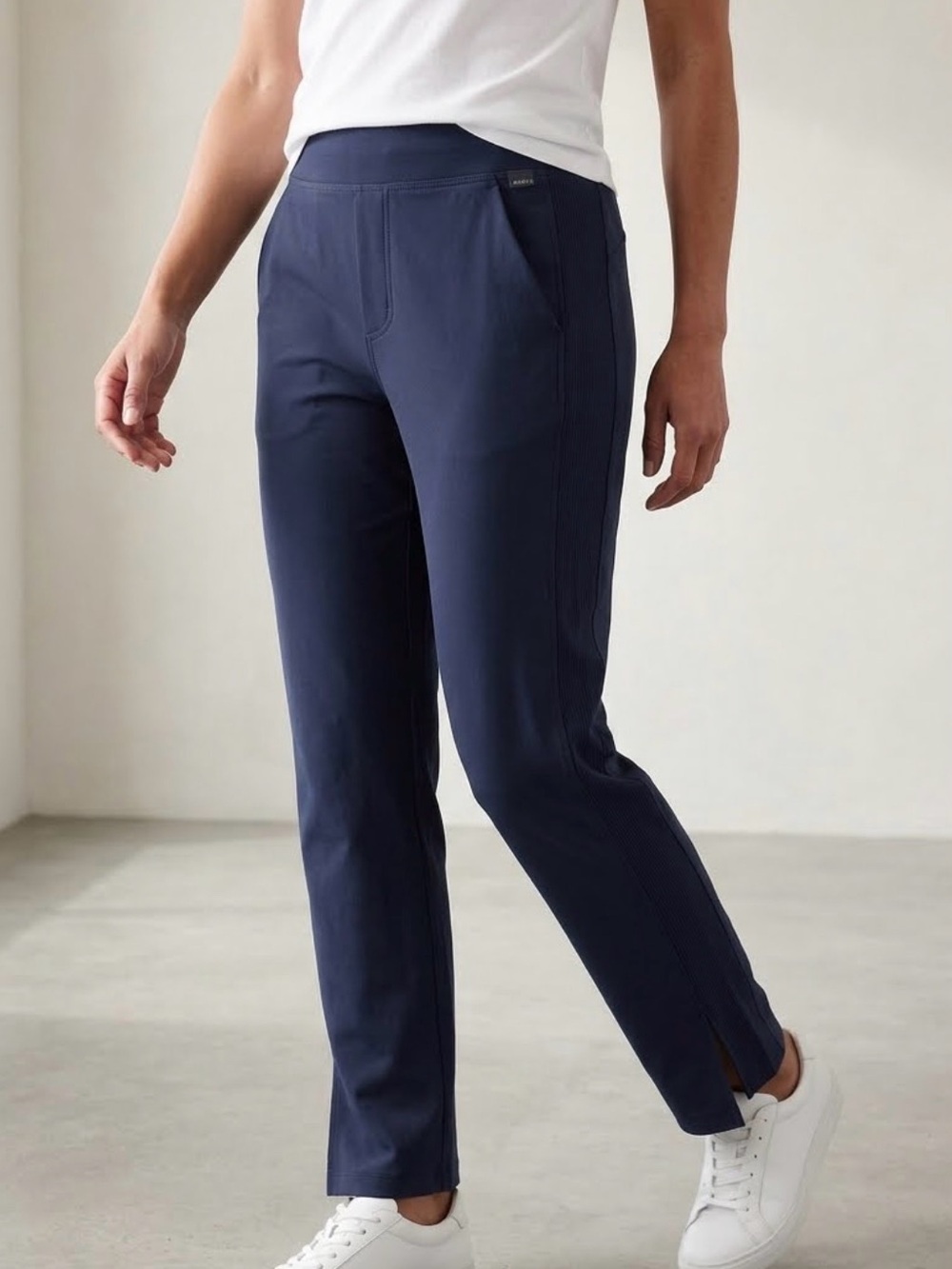 Athleta Brooklyn Ankle Pant Navy Blue Straight Leg Ribbed Waist 491621 Size 4
